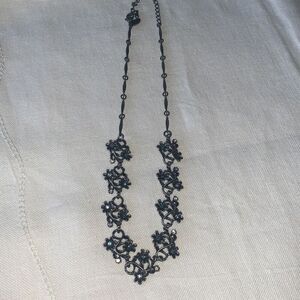 Vintage Park Lane Collar Necklace Blue Rhinestone Floral Pewter Tone